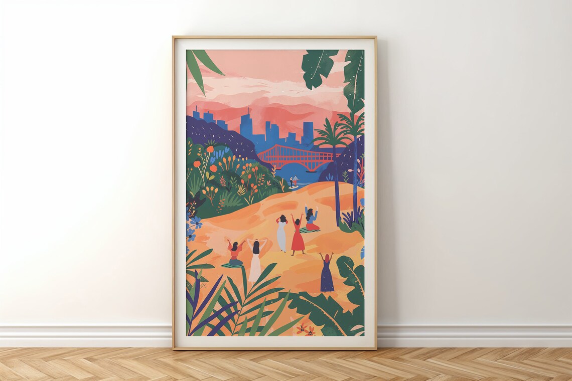Sunset Cityscape Garden Dance Lush Plants Kids Room Wall Art Poster - Image 3