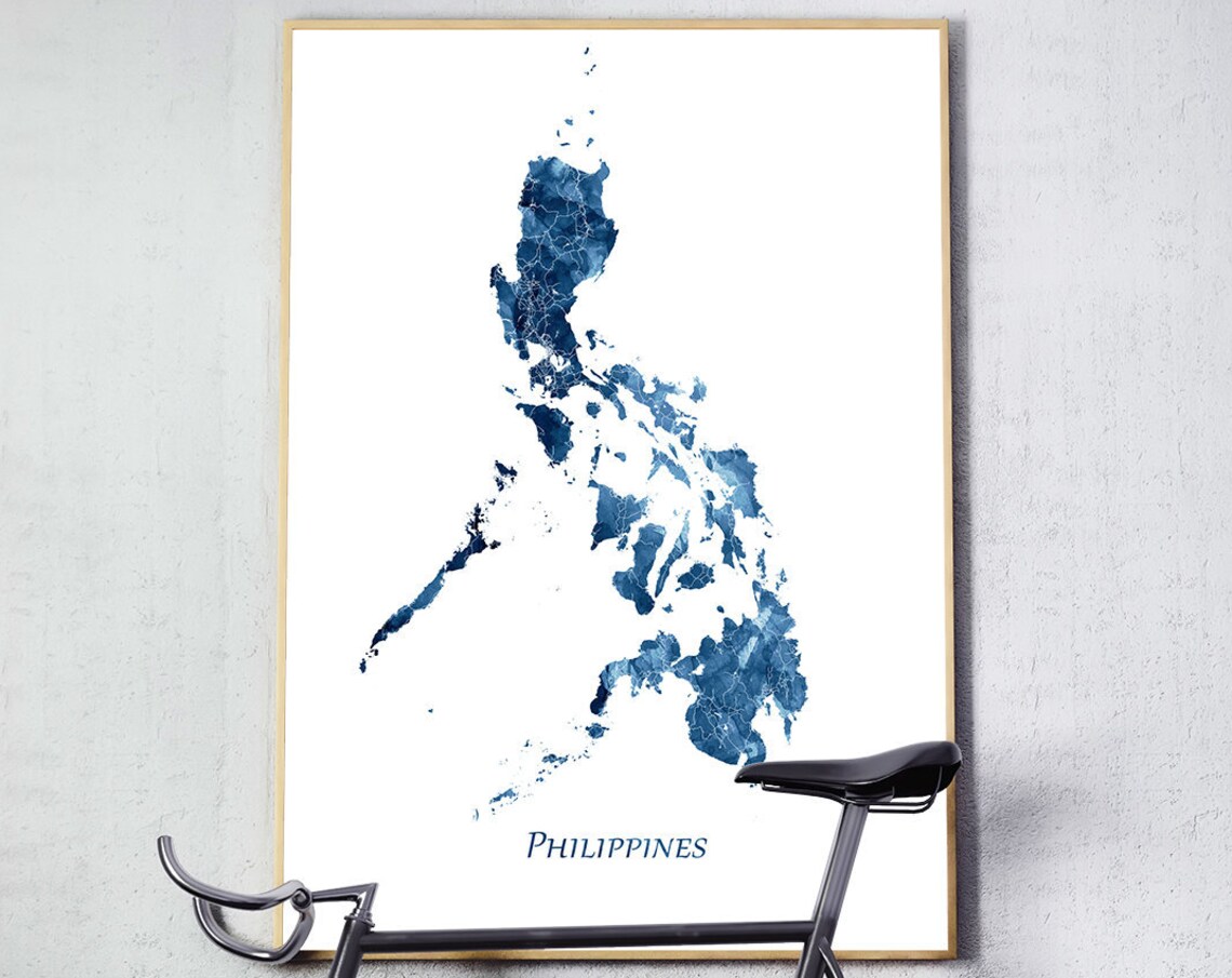 Philippines Map Watercolor Poster, Indigo Blue