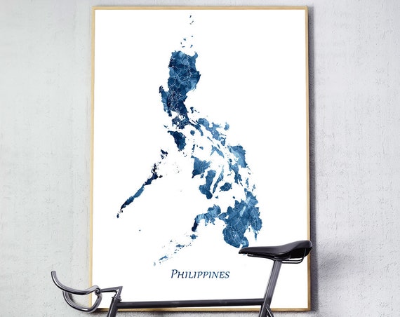 Philippines Map Watercolor Poster, Indigo Blue