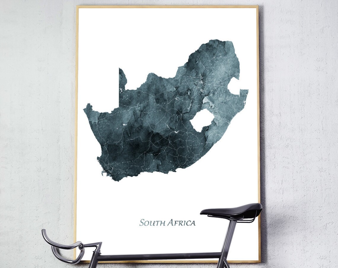 South Africa Map Indigo Blue Watercolor Art Print