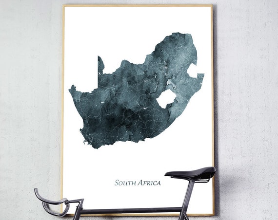 South Africa Map Indigo Blue Watercolor Art Print