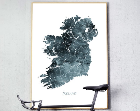 Ireland Map Watercolor Poster, Home Decor