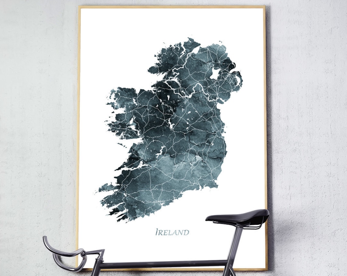 Ireland Map Watercolor Poster, Home Decor