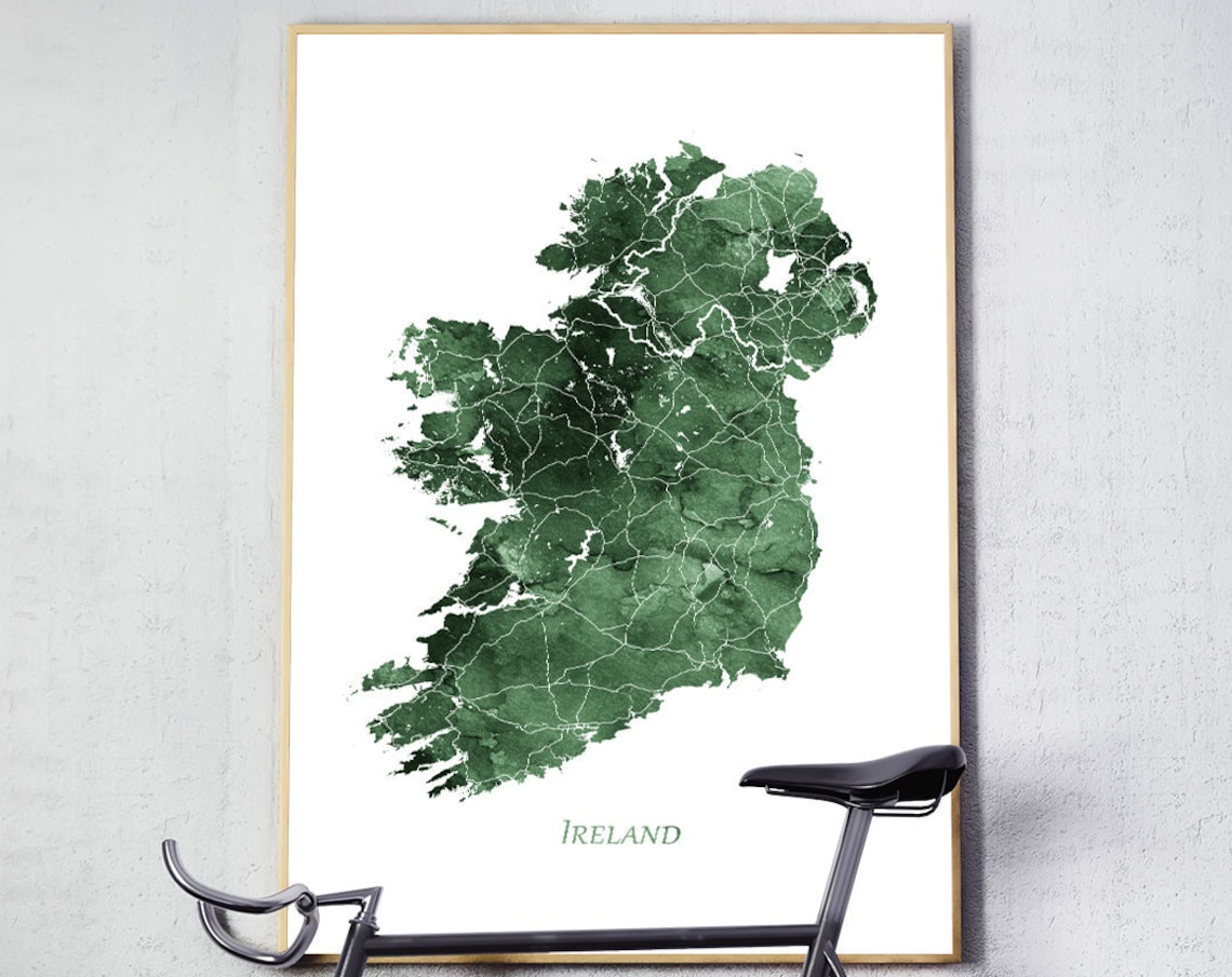 Ireland Watercolor Map Print, Abstract Home Office Decor