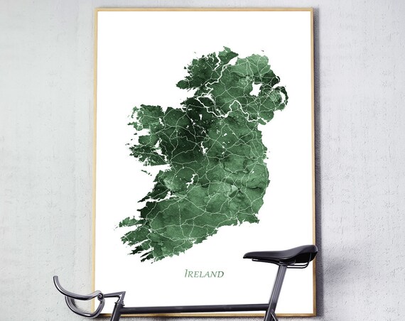 Ireland Watercolor Map Print, Abstract Home Office Decor