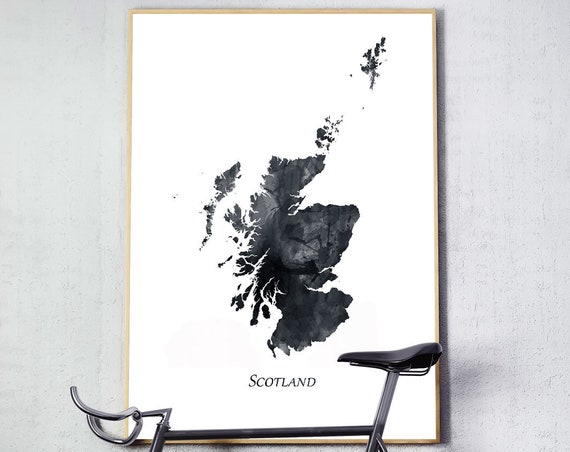 Scotland Map Print Wall Art Black White Watercolor Poster Painting Home Decor Travel