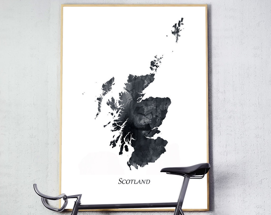 Scotland Watercolor Map Art Print Black White Country Silhouette