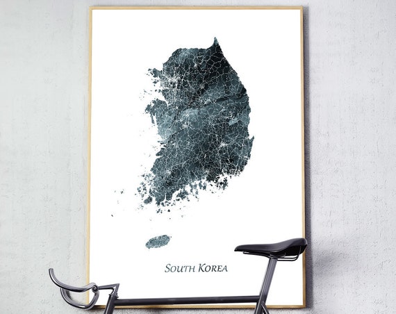 South Korea Map Watercolor Poster, Travel Art Print