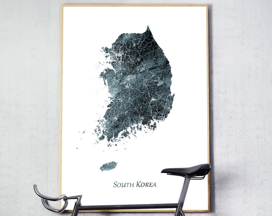 South Korea Map Watercolor Poster, Travel Art Print