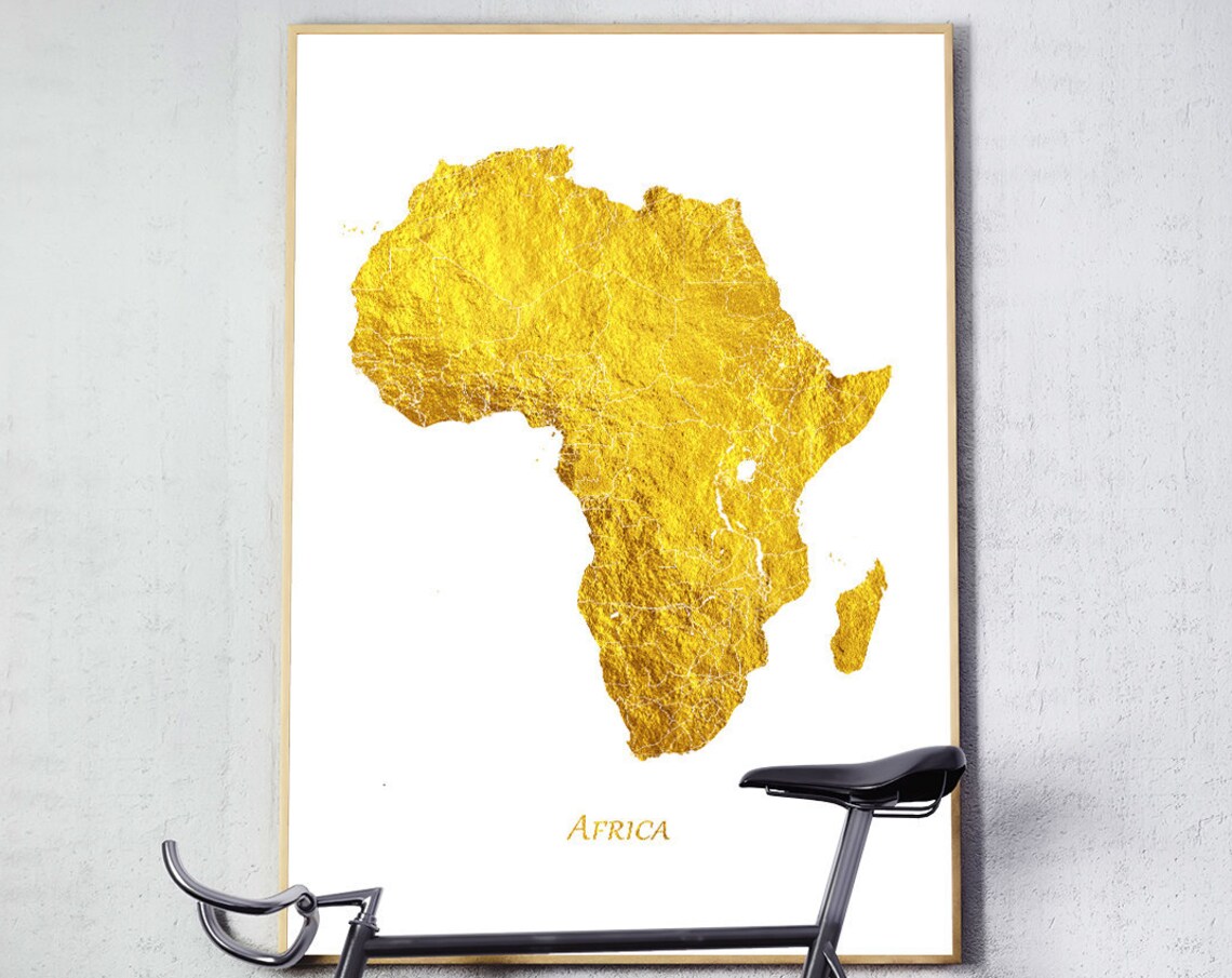 Africa Map Print, Gold Foil Texture Travel Poster