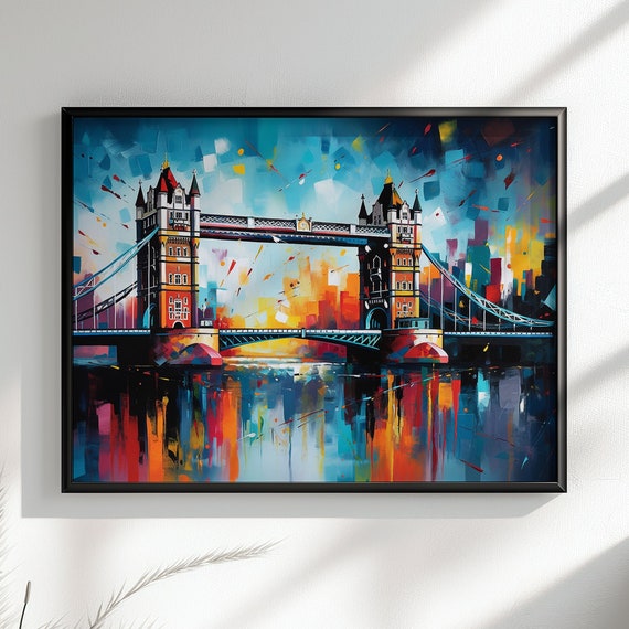 Tower Bridge London Or Poster Print Abstract River Thames Wall Decor Cityscape Painting Gift City Art Watercolour Paint Splash