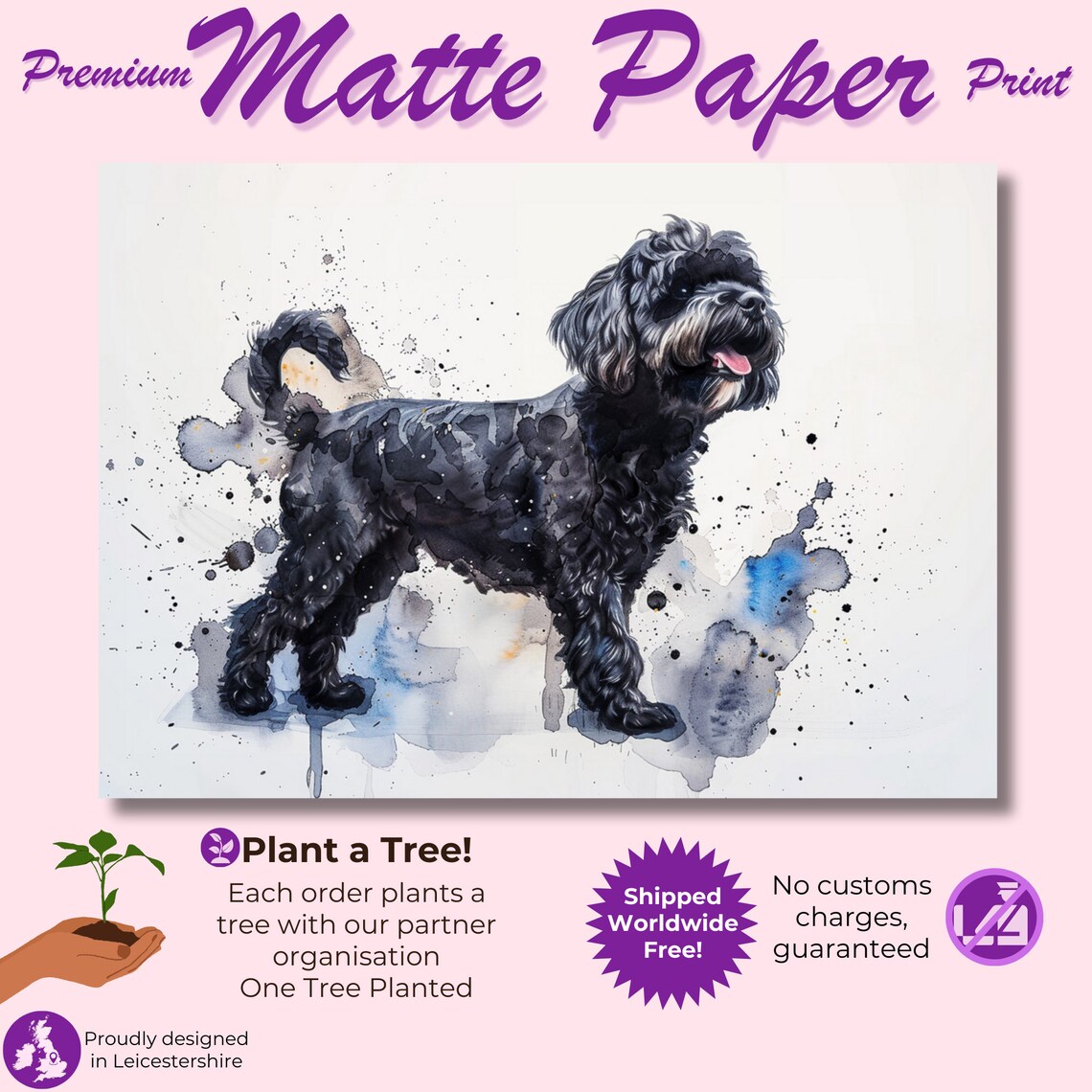 Black Cockapoo Watercolor Dog Art Print, Doodle Style - Image 3