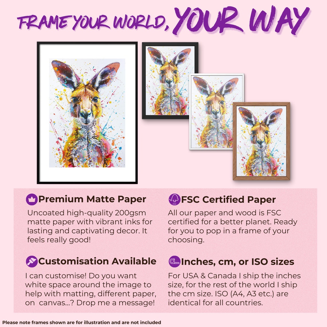 Colorful Kangaroo Front Portrait Watercolor Splash Art Poster - Image 2