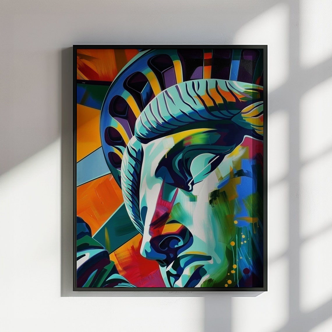 Statue Of Liberty Close Up New York City Poster Print Watercolor Painting Paint Splash Cityscape Abstract Travel Gift Manhattan America Usa