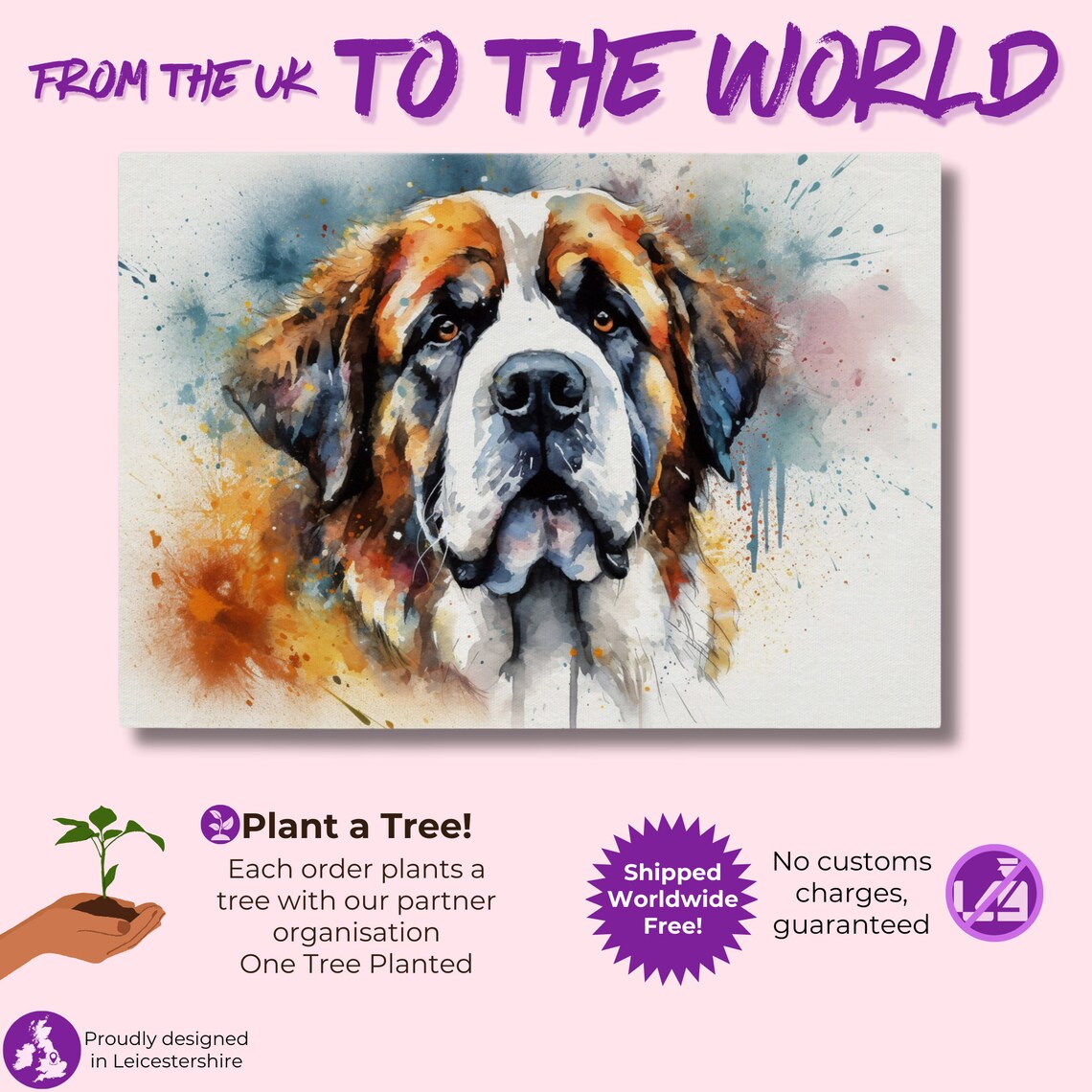 St Bernard Watercolour Portrait Warm Splash Noble Mountain Dog Art Poster - Image 2