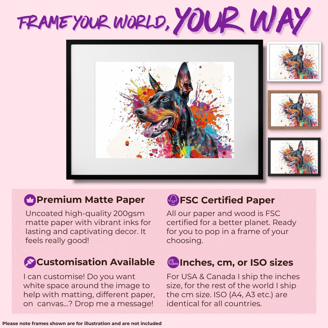 Happy Doberman Pinscher Smile Rainbow Splash Watercolor Poster - Image 3