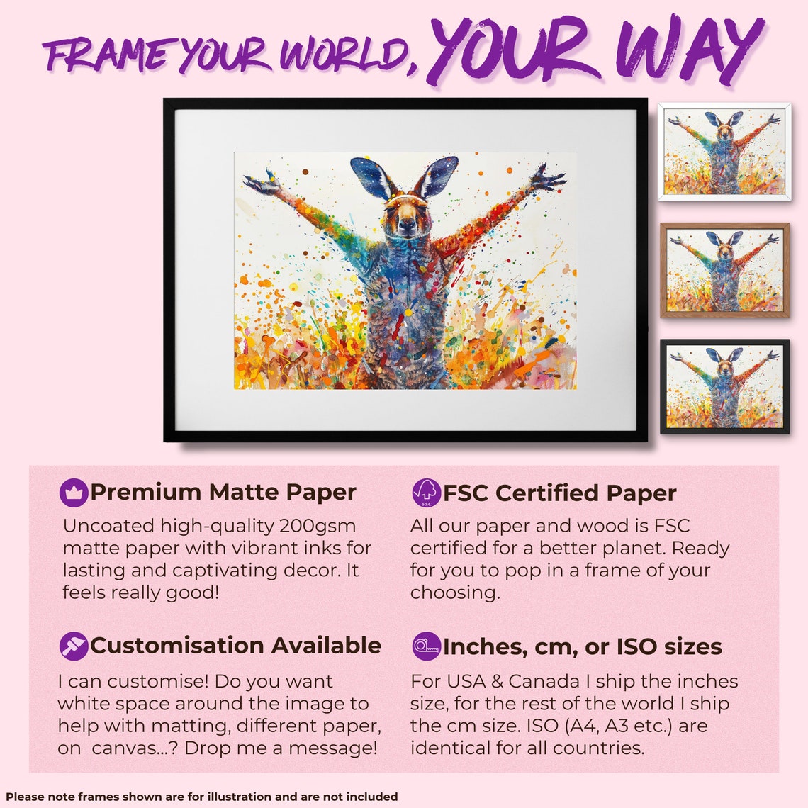 Celebrating Kangaroo Arms Raised Paint Splash Colorful Wall Poster - Image 2