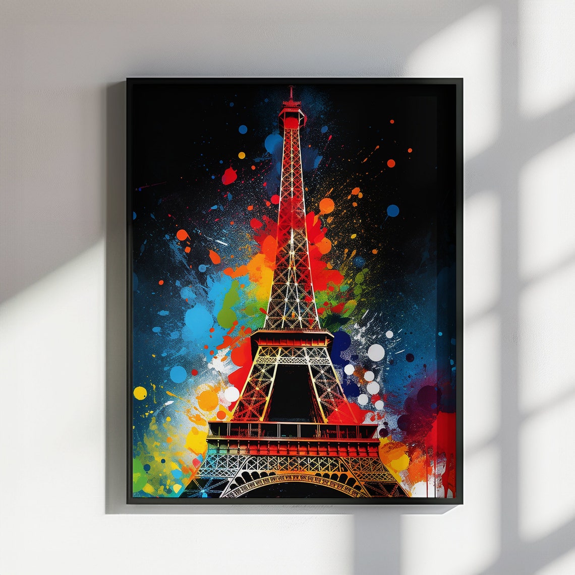 Eiffel Tower Black Background Rainbow Splash Colourful Pop Art Poster