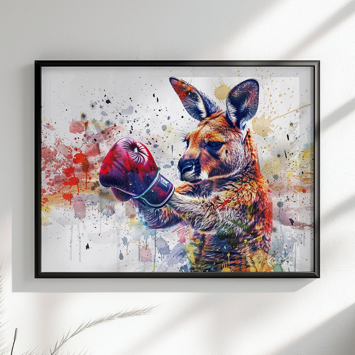 Boxer Kangaroo Red Boxing Glove Paint Splash Sports Action Poster