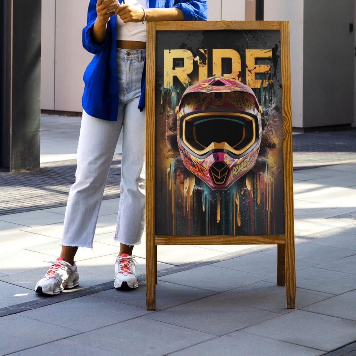 Graffiti Motocross Helmet With RIDE Text Dirt Bike Motorsport Poster - Image 4