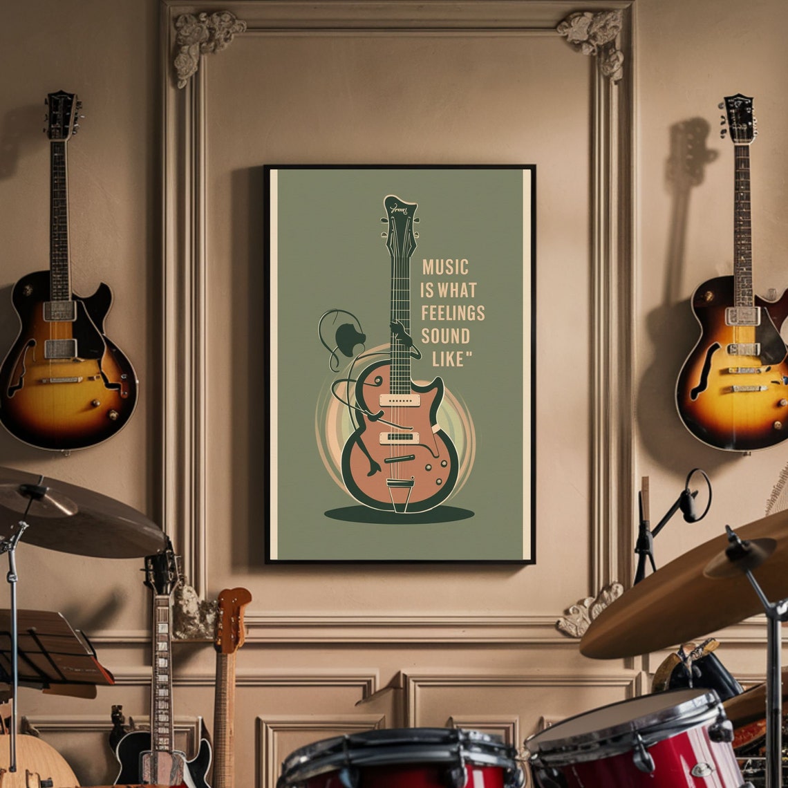 Vintage Guitar Music Is What Feelings Sound Like Quote Poster - Image 3