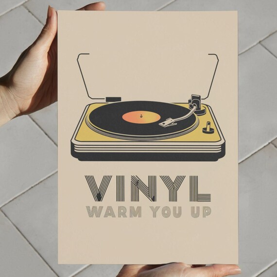Vinyl Warm You Up Retro Turntable Beige Minimal Music Poster