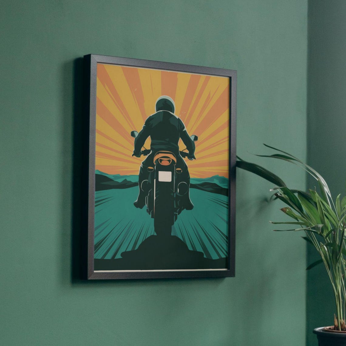 Vintage Motorcycle Sunset Ride Biker Silhouette Retro Art Poster - Image 3