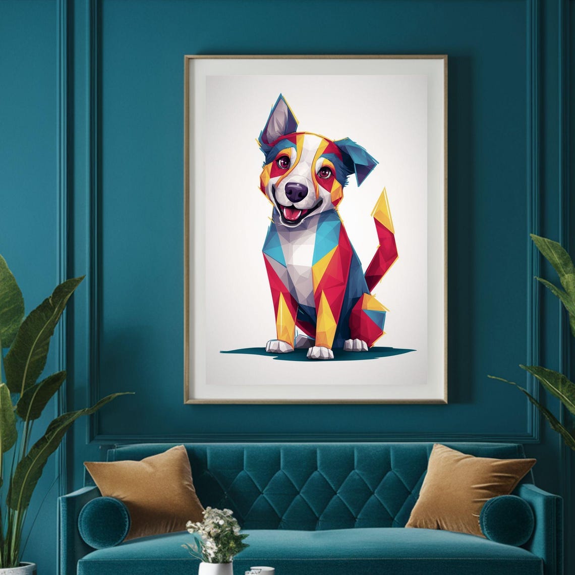 Cheerful Smiling Puppy Geometric Colorful Pet Portrait Poster - Image 4