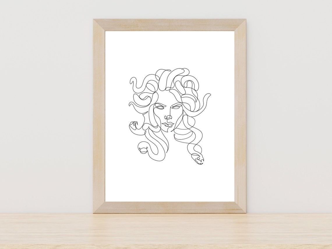 Medusa Snake Hair Line Art Mythology Greek Gorgon Goddess Poster