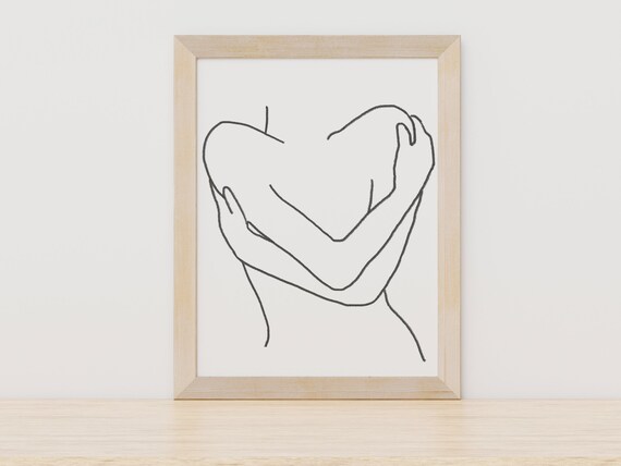 Woman Embracing Herself Self Love One Line Drawing Wellness Poster