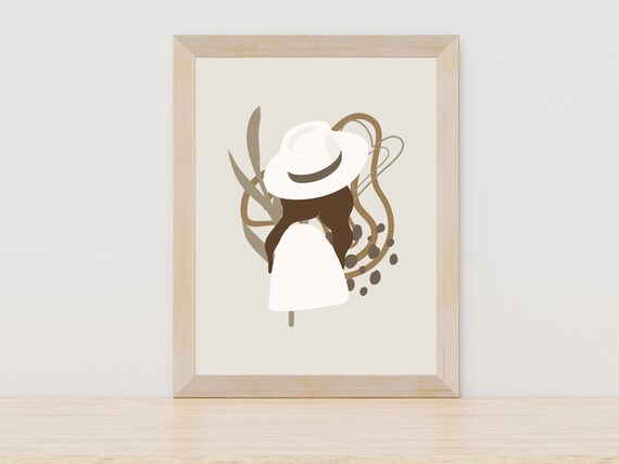 Abstract Faceless Woman In White Hat Minimalist Portrait Poster