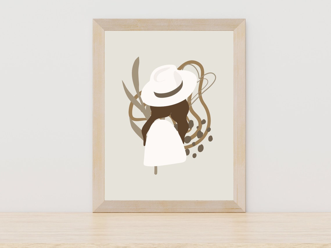 Abstract Faceless Woman In White Hat Minimalist Portrait Poster