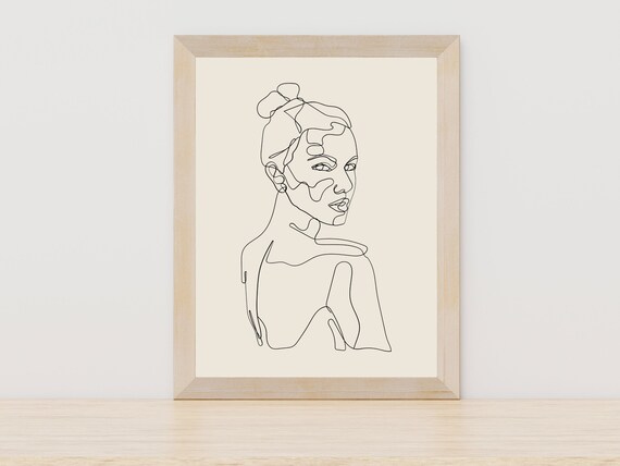 Modern Continuous Single Line Woman Portrait with Hair Bun Poster