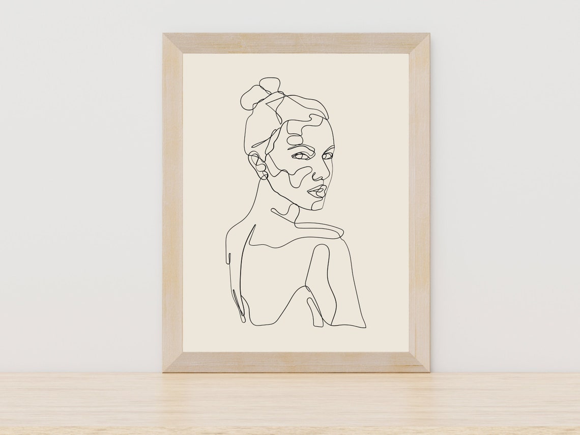 Modern Continuous Single Line Woman Portrait with Hair Bun Poster