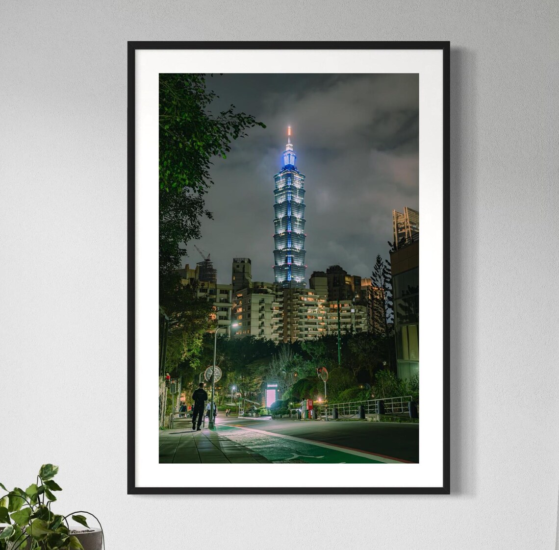 Taipei 101 Tower Night Taiwan City Lights Skyline Travel Decor Poster