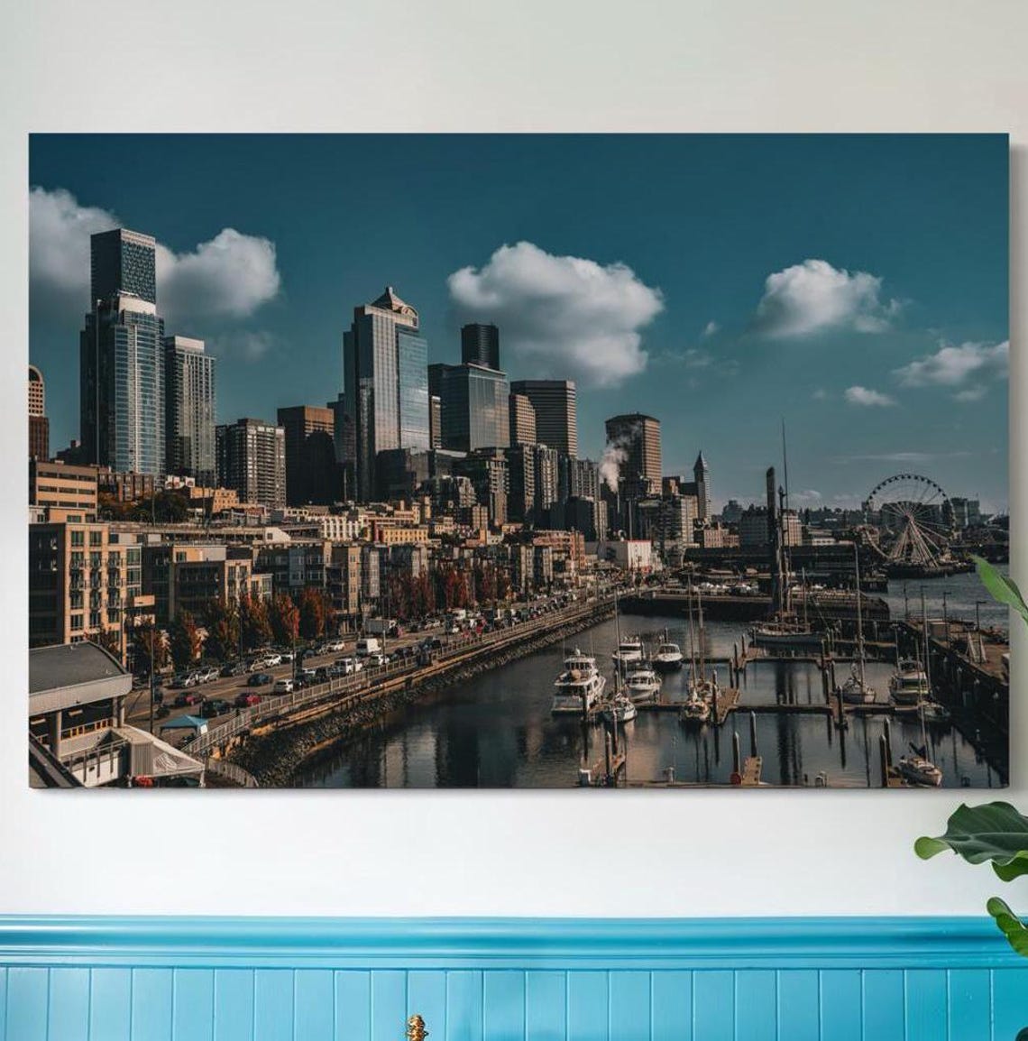 Seattle Waterfront Skyline Marina Daytime Cityscape Photography Poster
