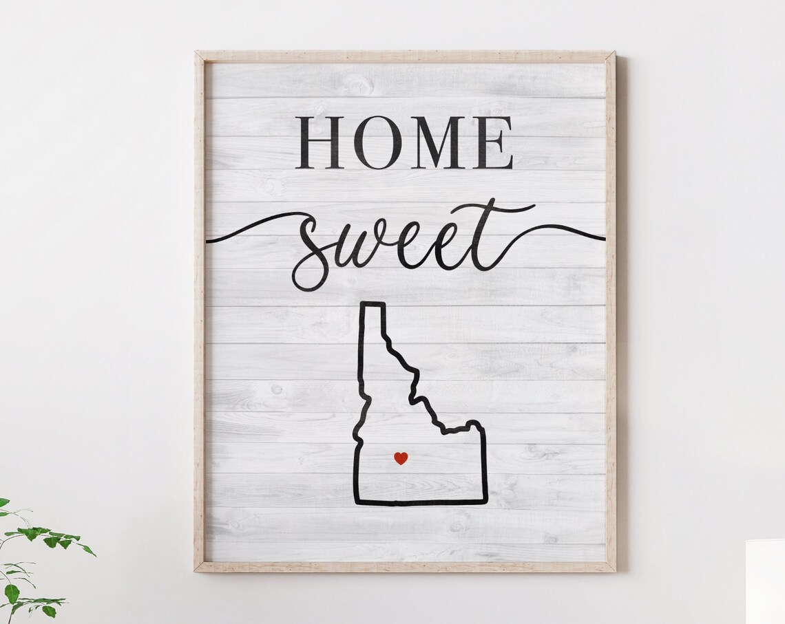 Home Sweet Idaho State Outline Farmhouse Sign Wall Decor Poster