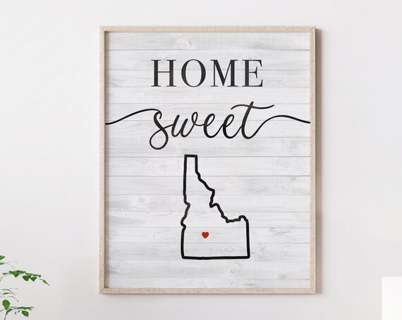 Home Sweet Idaho State Outline Farmhouse Sign Wall Decor Poster