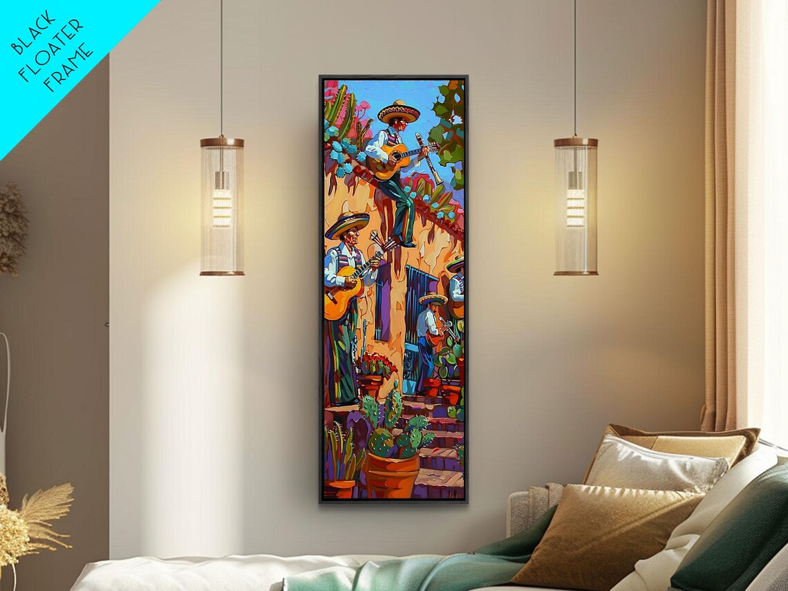 Mexican Mariachi Band Street Musicians Sombreros Cactus Art Poster - Image 5