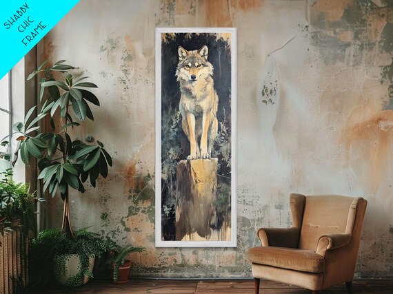 Majestic Wolf on Cliff Dark Moody Wildlife Portrait Wall Art