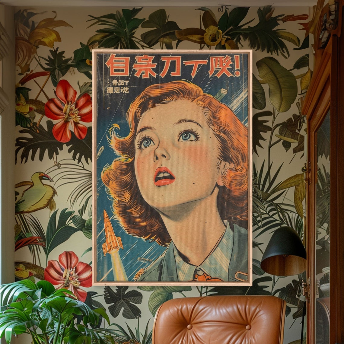Retro Japanese Sci Fi Woman Rockets Atomic Age Comic Wall Art - Image 5
