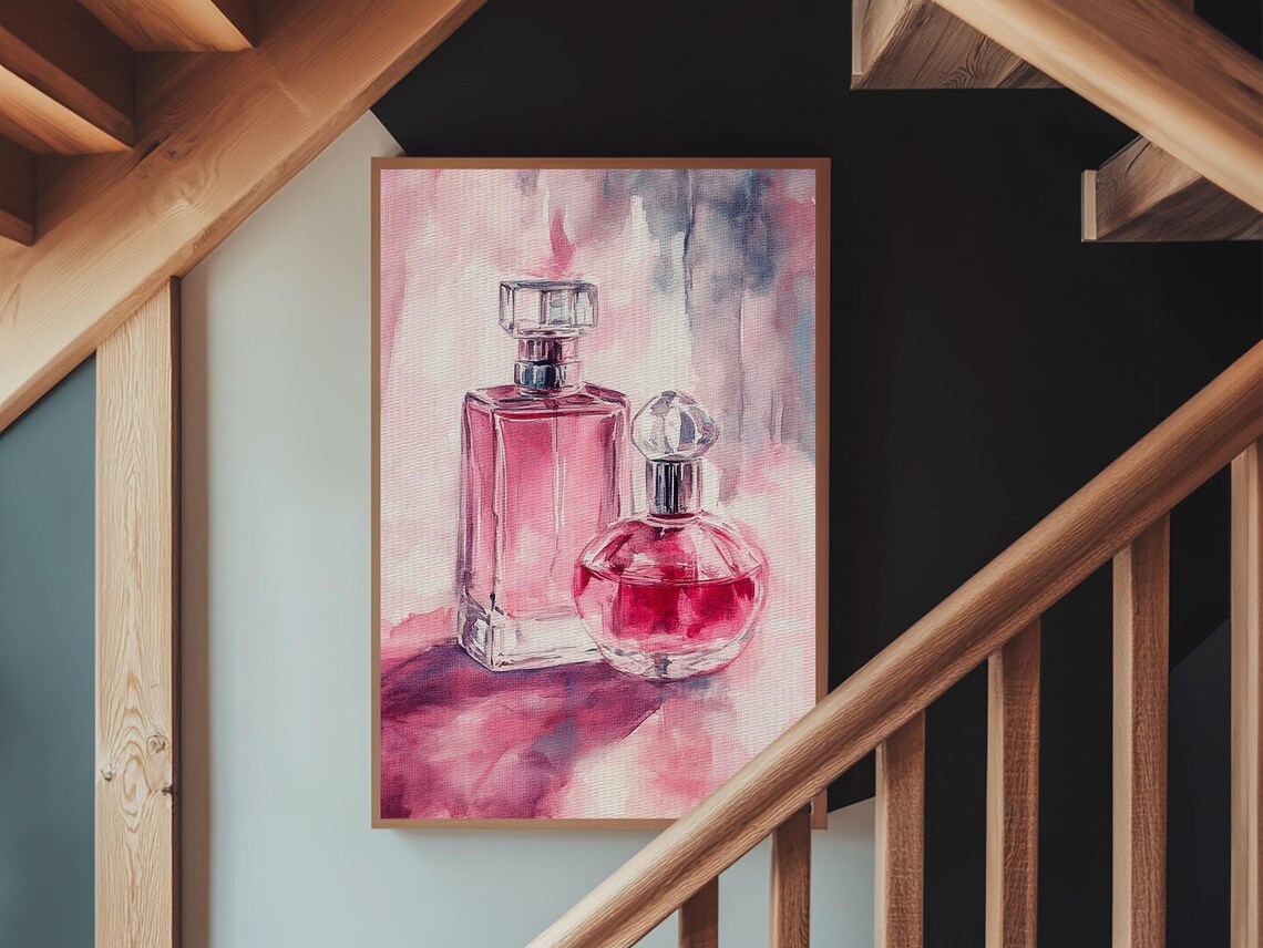Pink Perfume Bottles Duo Feminine Watercolor Vanity Wall Art Print - Image 5