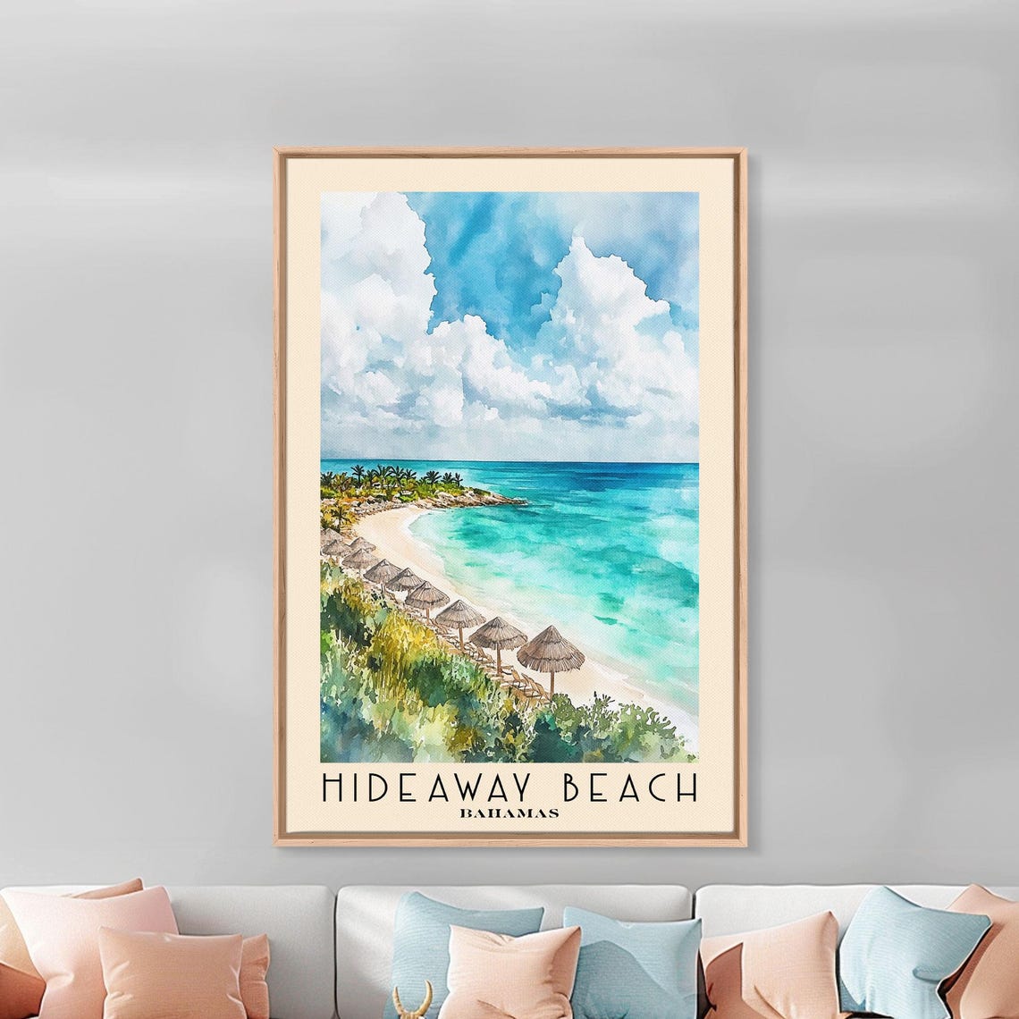 Hideaway Beach Bahamas Turquoise Bay Thatched Umbrellas Travel Poster - Image 3