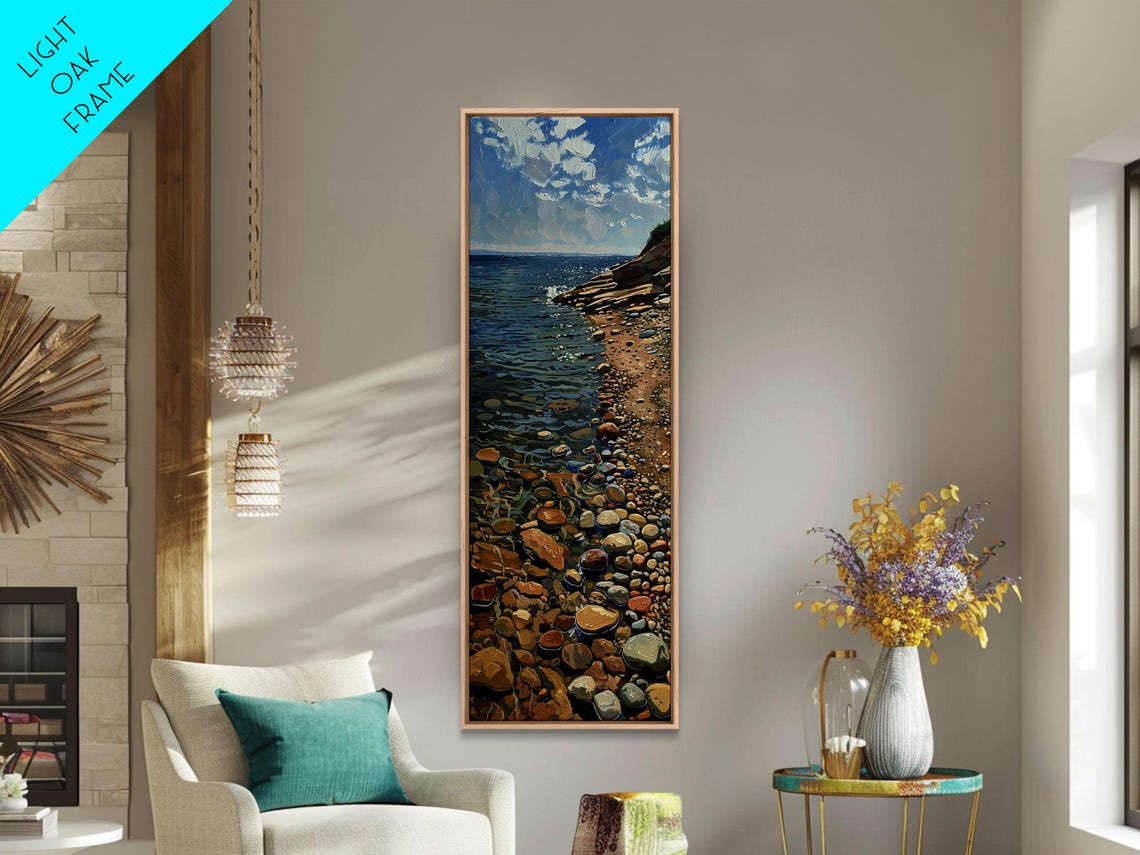 Rocky Shoreline With Colorful Pebbles And Blue Ocean Beach Art Poster - Image 2