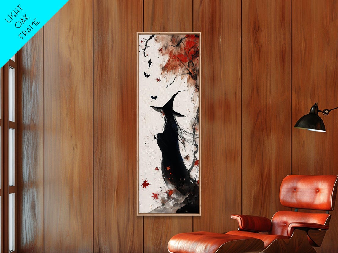 Autumn Witch Among Red Maple Leaves Bats Gothic Halloween Art Poster - Image 6
