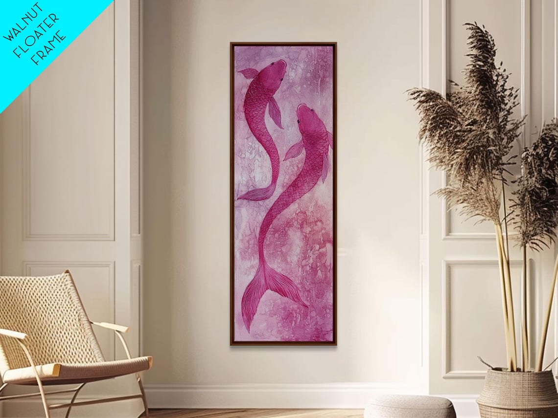 Pink Koi Fish Watercolor Pair Zen Calm Japanese Style Wall Art - Image 4