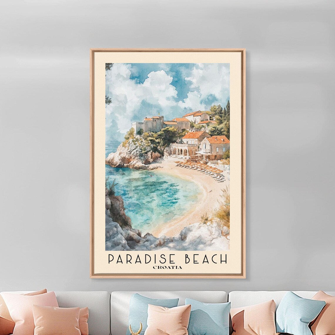 Paradise Beach Croatia Old Town Crescent Cove Turquoise Water Travel Poster - Image 3