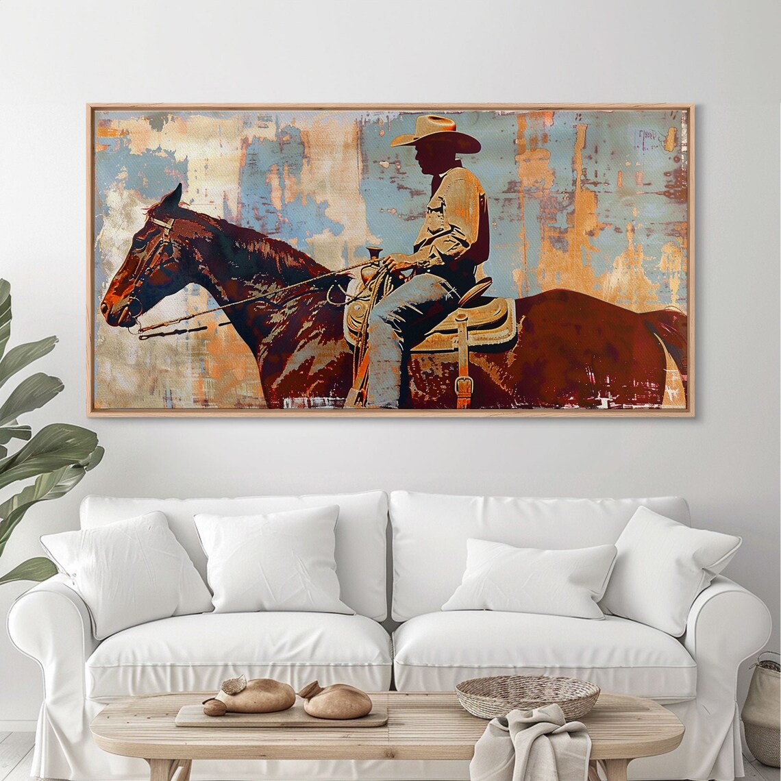 Cowboy On Horseback, Rustic Boho Wall Art Print - Image 3