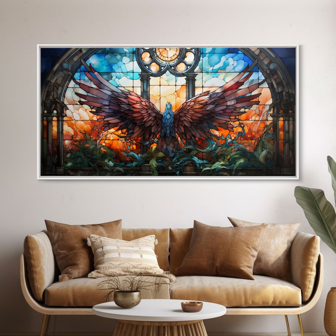 Stained Glass Phoenix Wings Cathedral Window Dramatic Art Poster