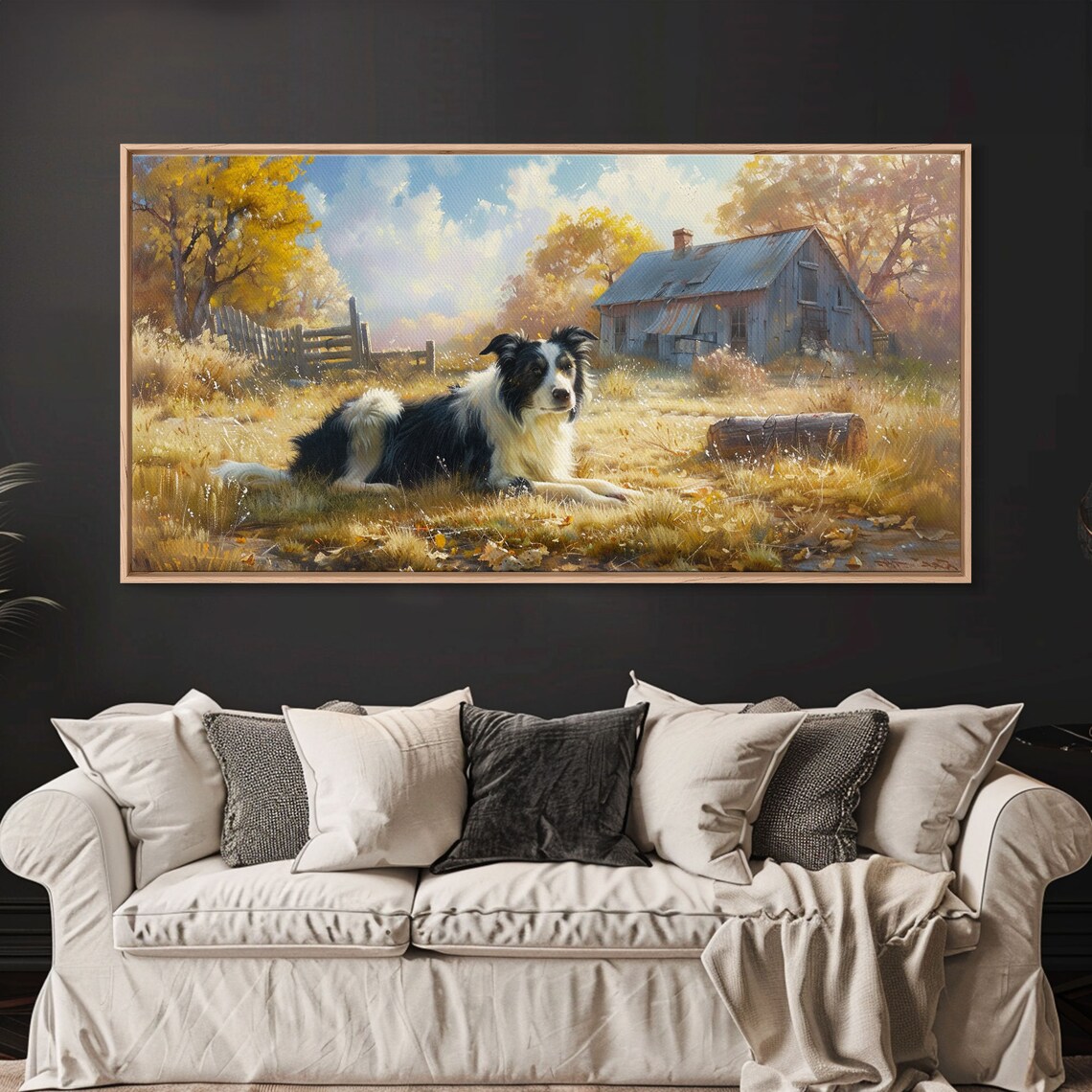 Countryside Painting Sheep Dog Art Farm Animals Farm Art Panoramic Art Wall Art Art Landscape Art Farmhouse Wall Art - Image 5
